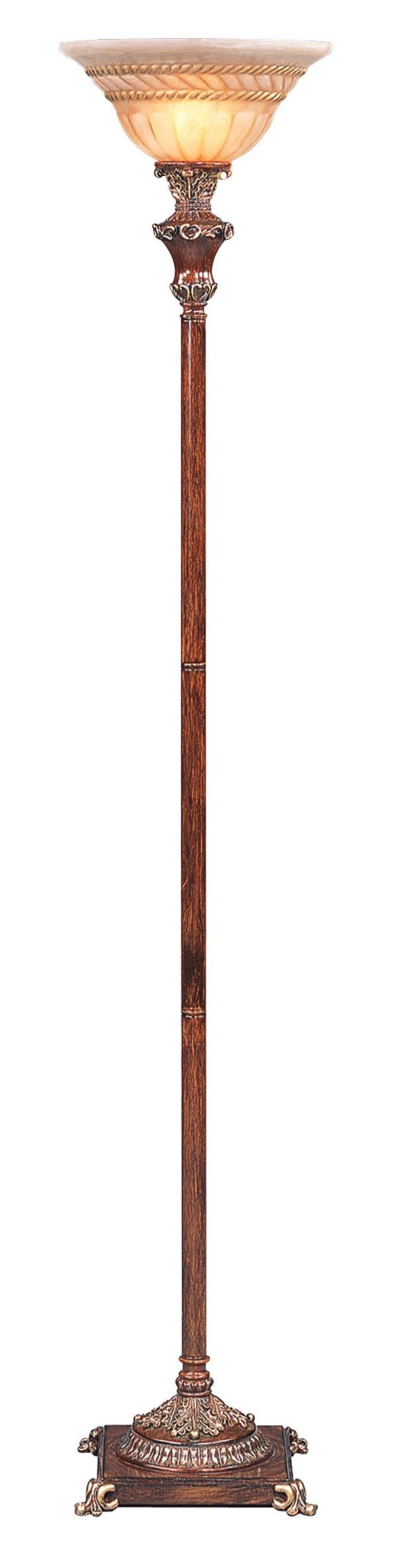 69" Brown Faux Wood Torchiere Floor Lamp With Brown Stained Glass Bell Shade By Homeroots | Floor Lamps | Modishstore - 2