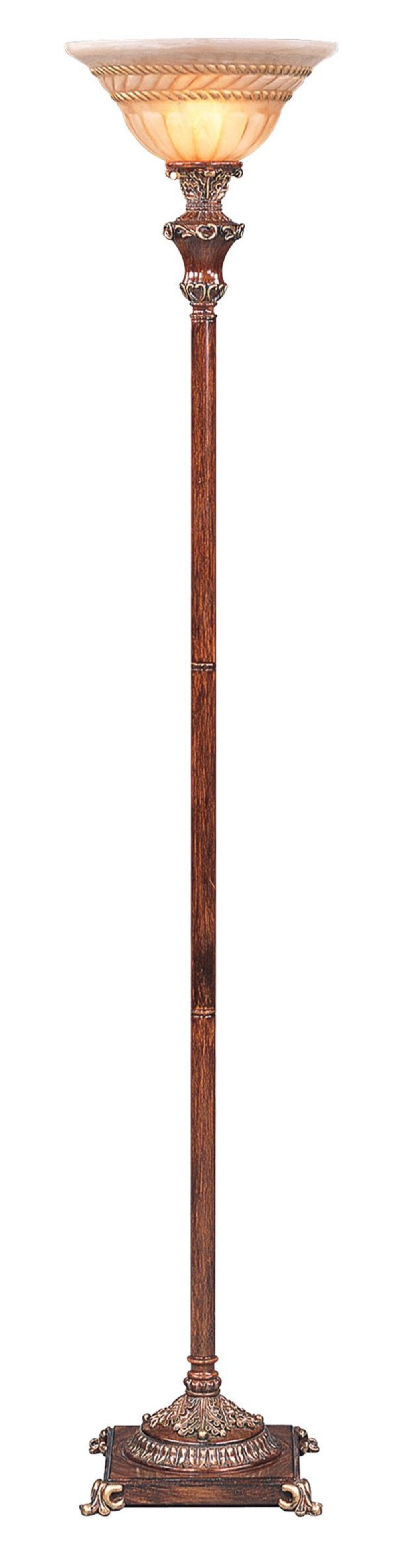 69" Brown Faux Wood Torchiere Floor Lamp With Brown Stained Glass Bell Shade By Homeroots | Floor Lamps | Modishstore - 3
