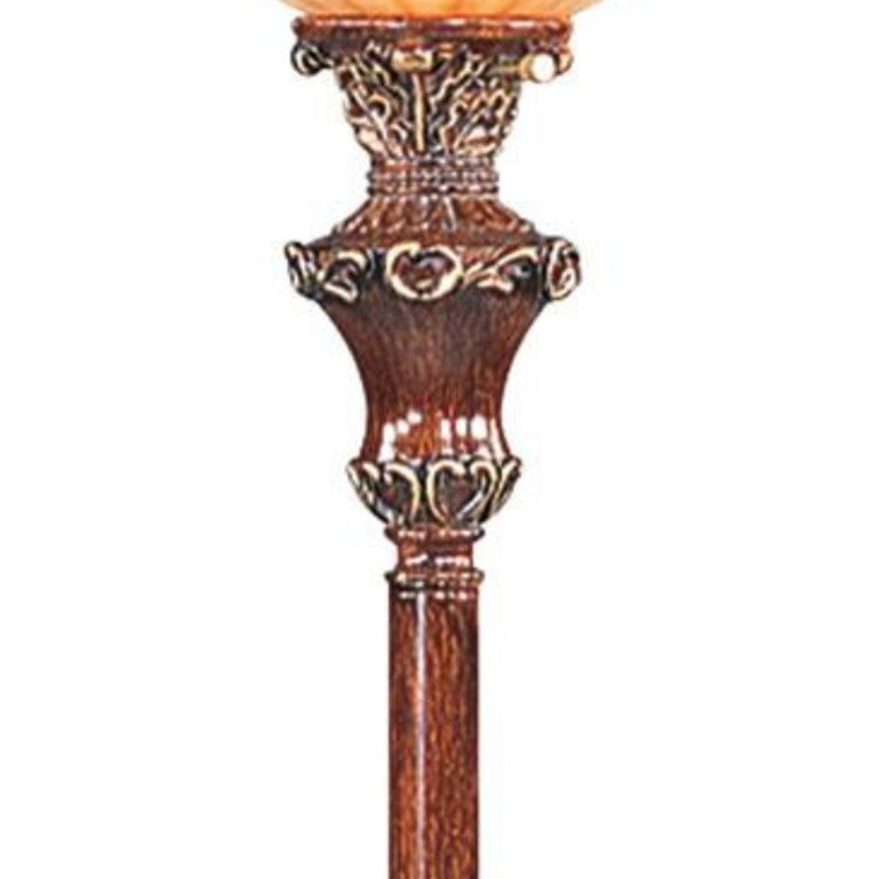 69" Brown Faux Wood Torchiere Floor Lamp With Brown Stained Glass Bell Shade By Homeroots | Floor Lamps | Modishstore - 4