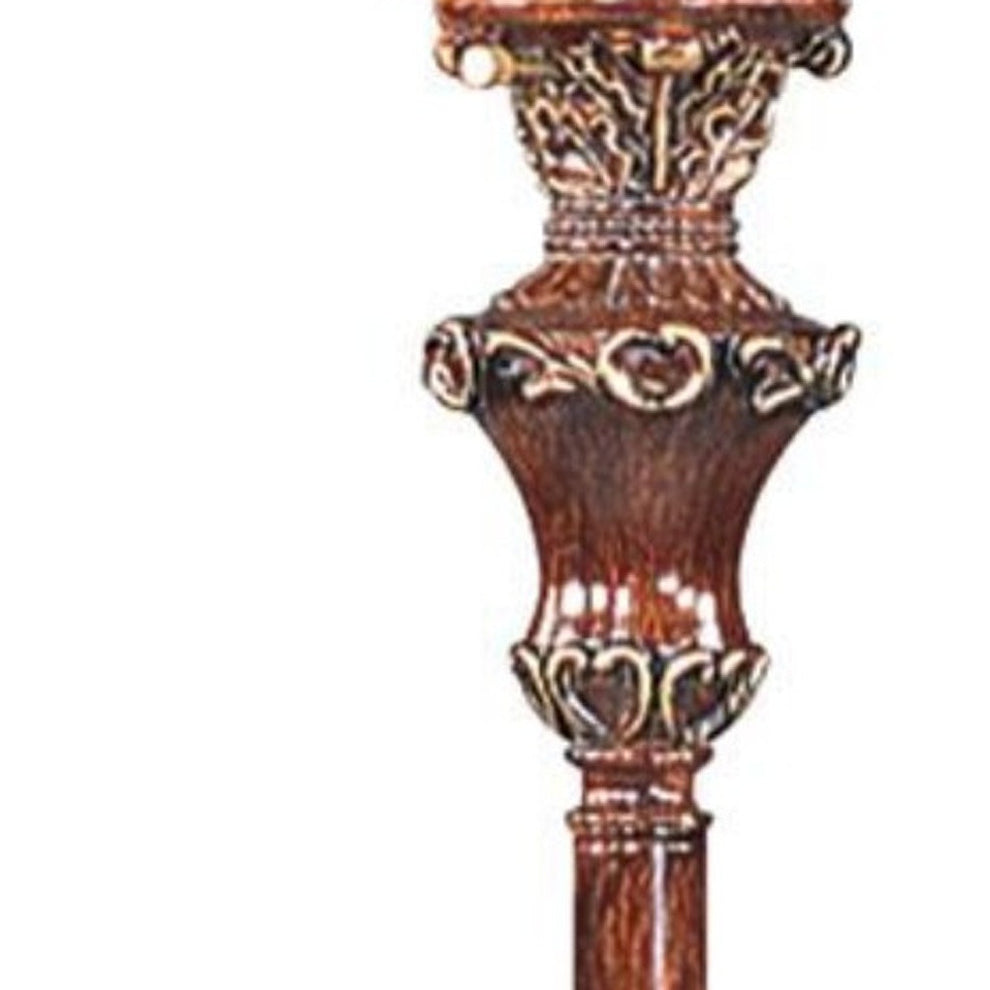 69" Brown Faux Wood Torchiere Floor Lamp With Brown Stained Glass Bell Shade By Homeroots | Floor Lamps | Modishstore - 7