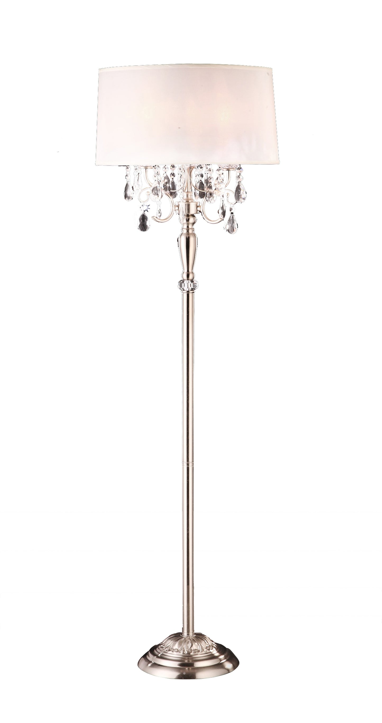 Glamorous Silver and Faux Crystal Candleabra Metal Floor Lamp By Homeroots | Floor Lamps | Modishstore