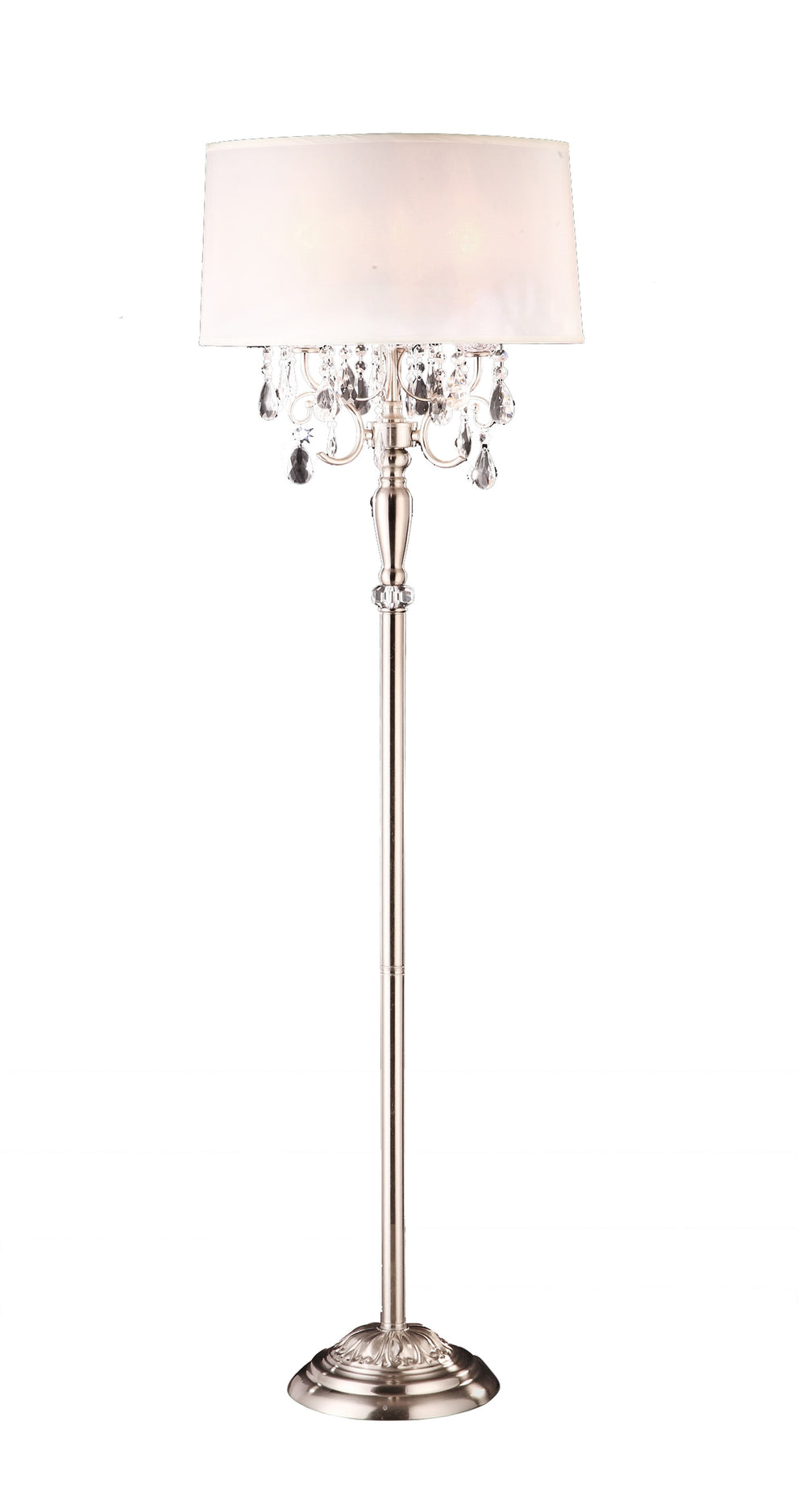 Glamorous Silver and Faux Crystal Candleabra Metal Floor Lamp By Homeroots | Floor Lamps | Modishstore - 2