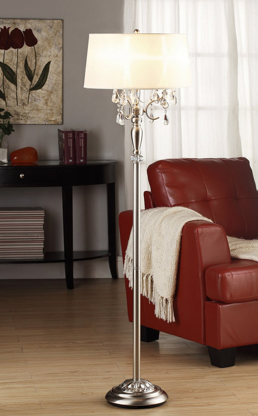 Glamorous Silver and Faux Crystal Candleabra Metal Floor Lamp By Homeroots | Floor Lamps | Modishstore