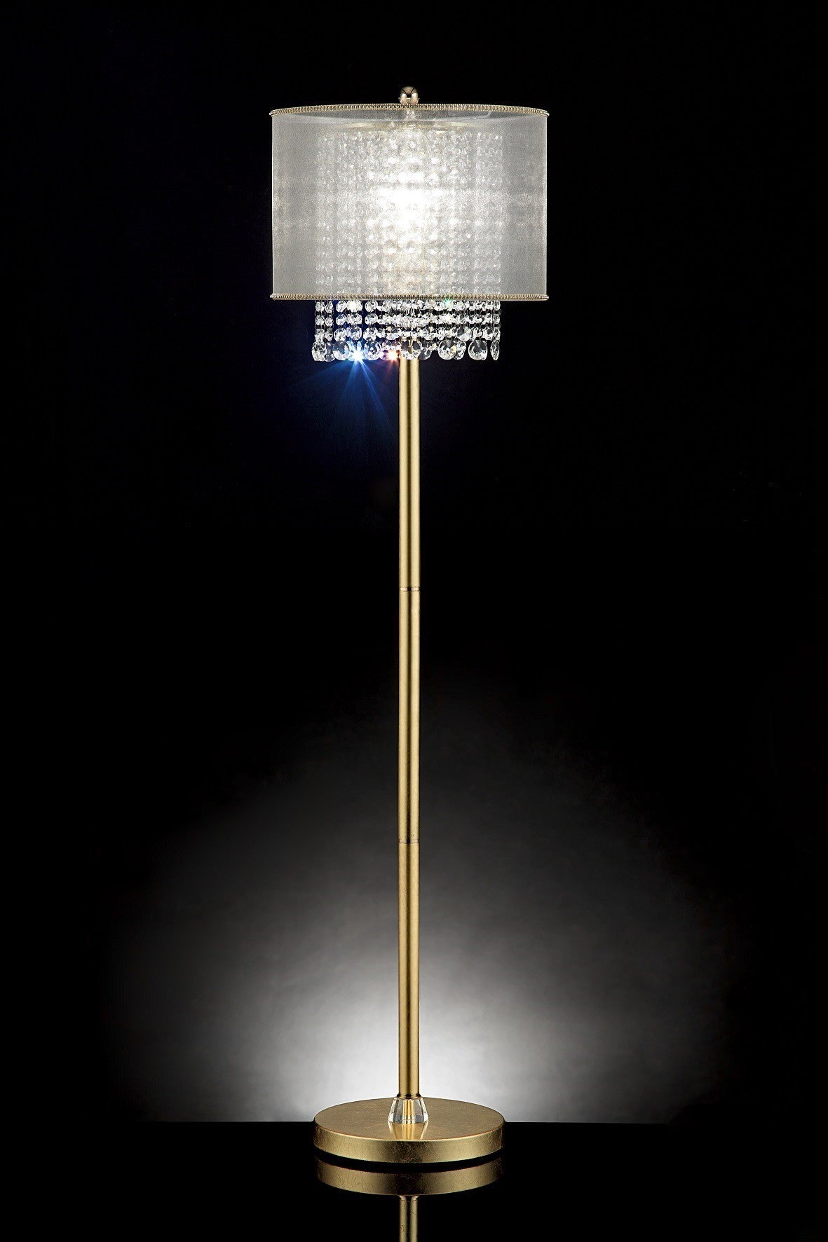 Primo Gold Finish Floor Lamp with Crystal Accents and White Shade By Homeroots | Floor Lamps | Modishstore - 2