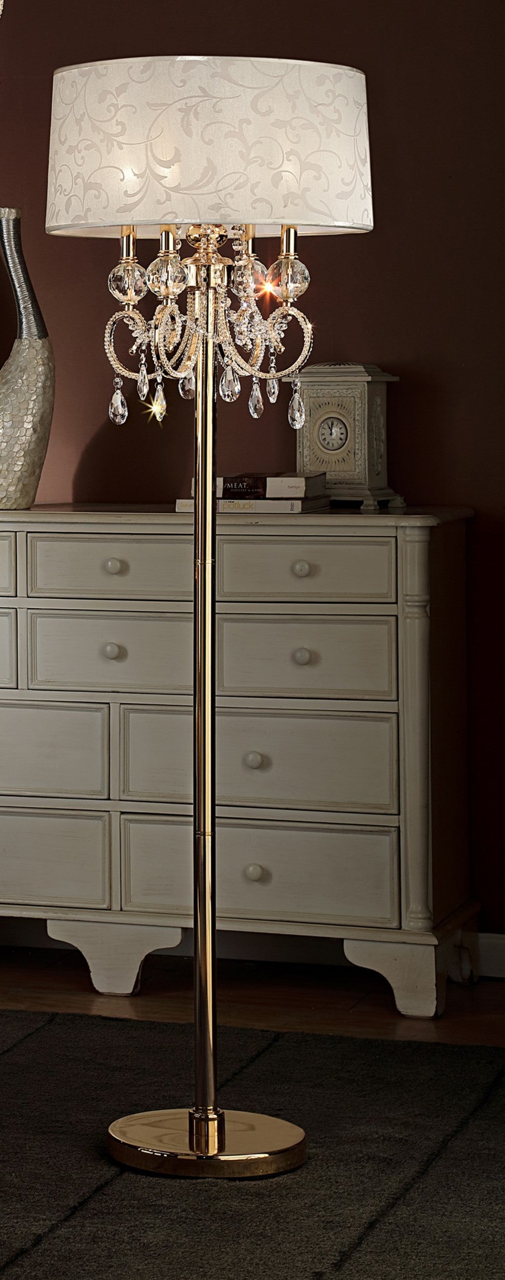 Stunning Brass Gold Finish Floor Lamp with Crystal Accents By Homeroots | Floor Lamps | Modishstore