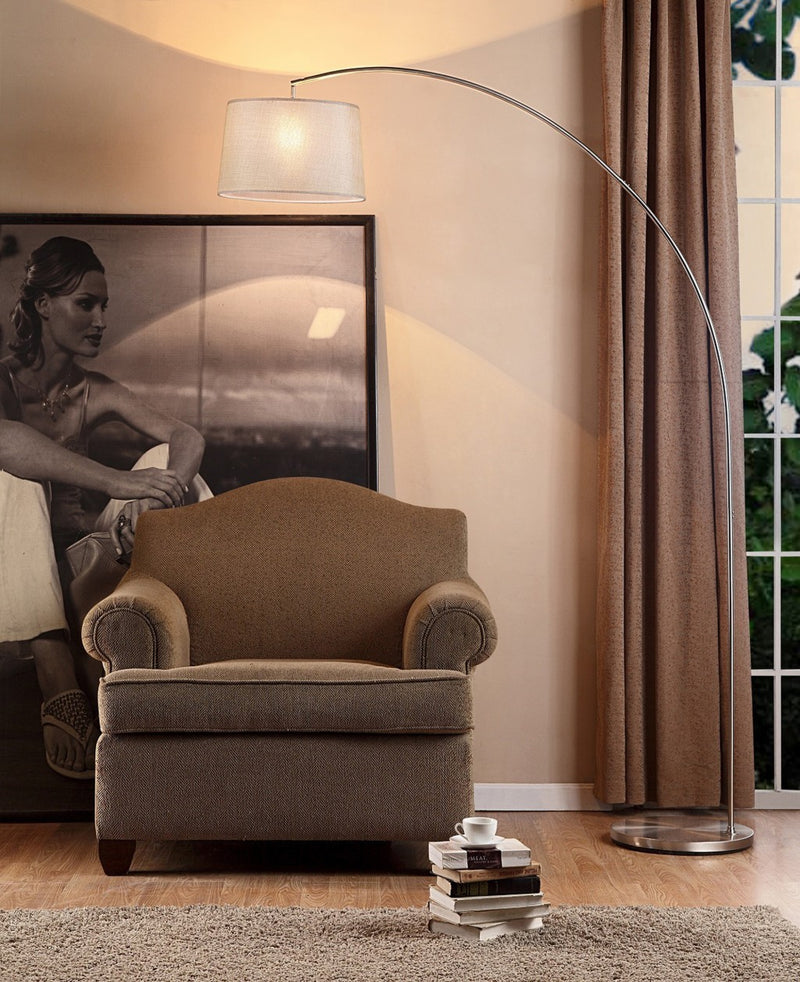 Silver Metal Arch Floor Lamp with Beige Fabric Shade By Homeroots | Floor Lamps | Modishstore