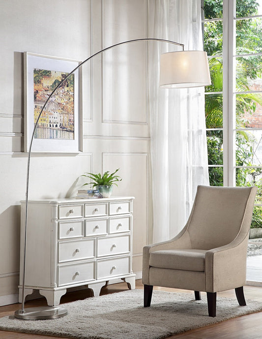 Silver Metal Arch Floor Lamp with White Fabric Shade By Homeroots | Floor Lamps | Modishstore