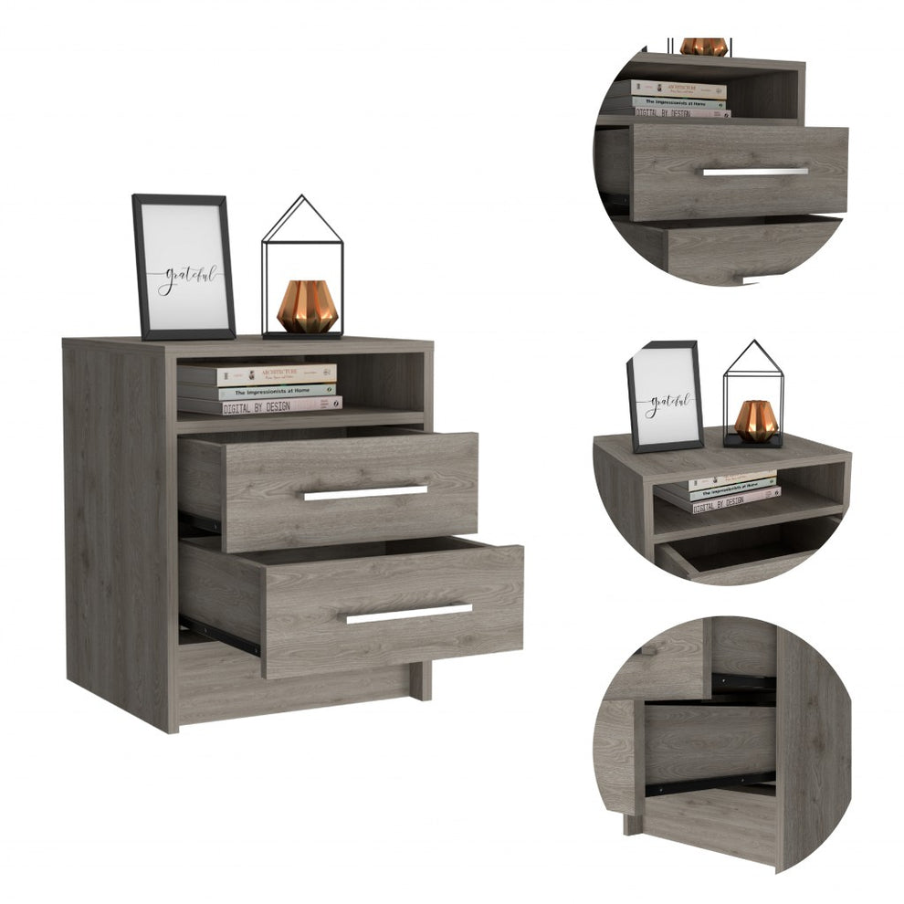 Light Grey Open Compartment Two Drawer Nightstand By Homeroots | Nightstands | Modishstore - 2