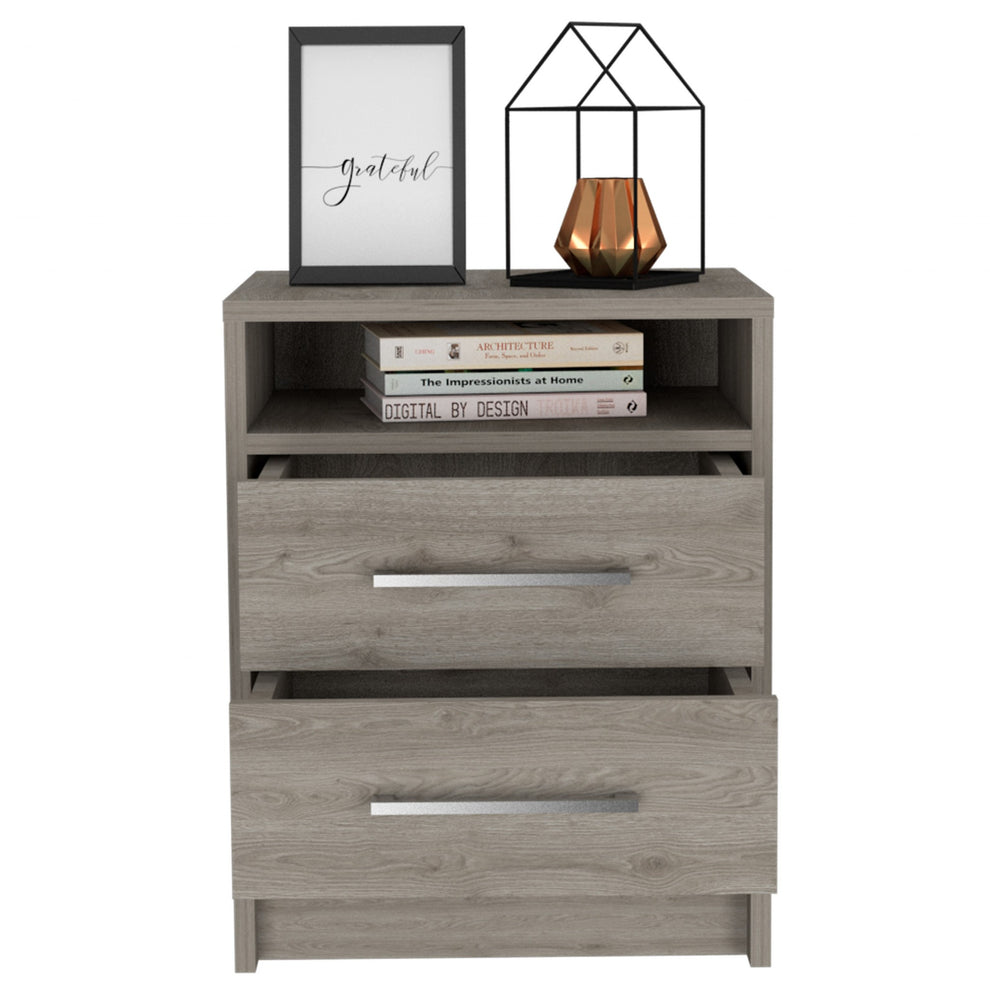 Light Grey Open Compartment Two Drawer Nightstand By Homeroots | Nightstands | Modishstore - 3