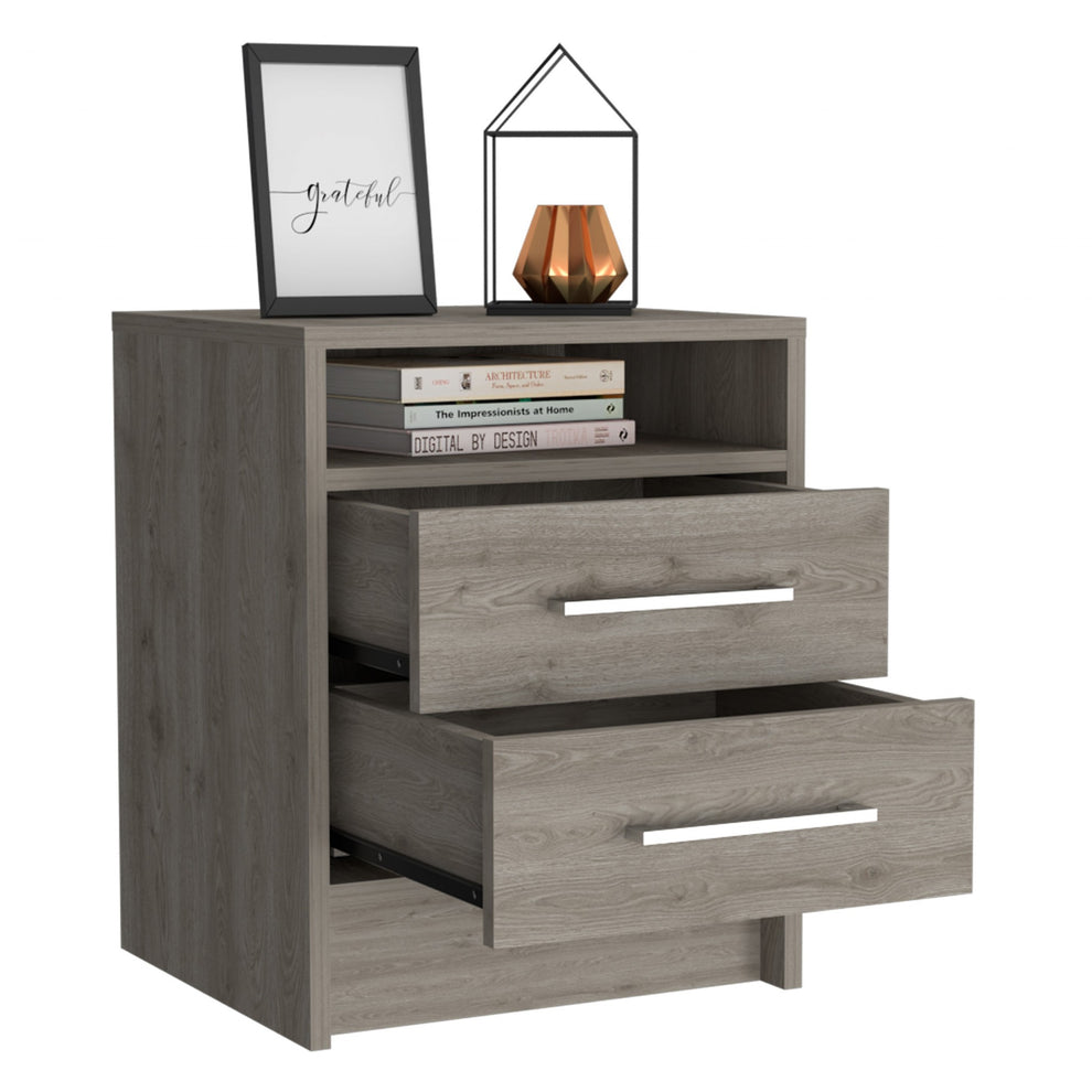 Light Grey Open Compartment Two Drawer Nightstand By Homeroots | Nightstands | Modishstore - 4