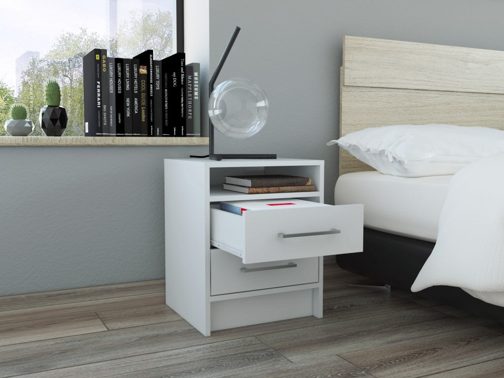 Light Grey Open Compartment Two Drawer Nightstand By Homeroots | Nightstands | Modishstore - 7