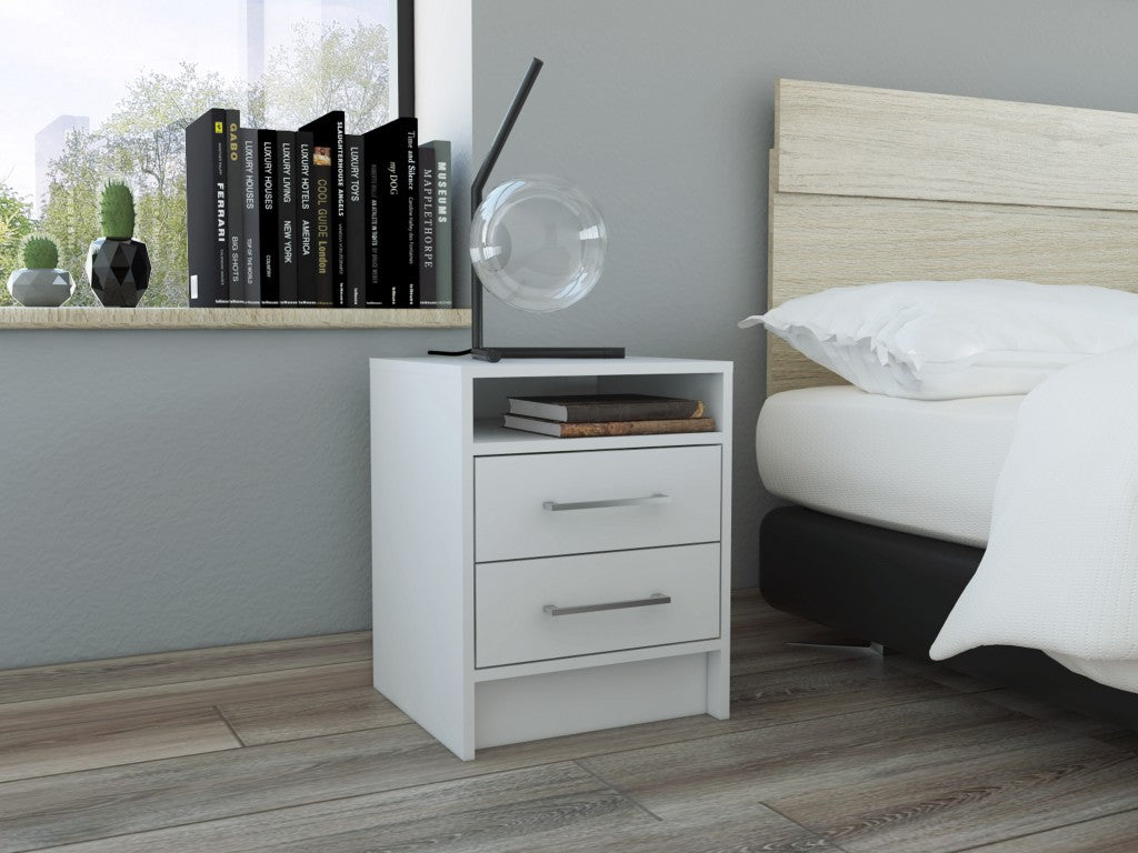 Light Grey Open Compartment Two Drawer Nightstand By Homeroots | Nightstands | Modishstore - 8