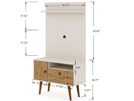 Manhattan Comfort Tribeca 35.43 Mid-Century Modern TV Stand and Panel with Media and Display Shelves in Off White and Nature | TV Stands | Modishstore - 4