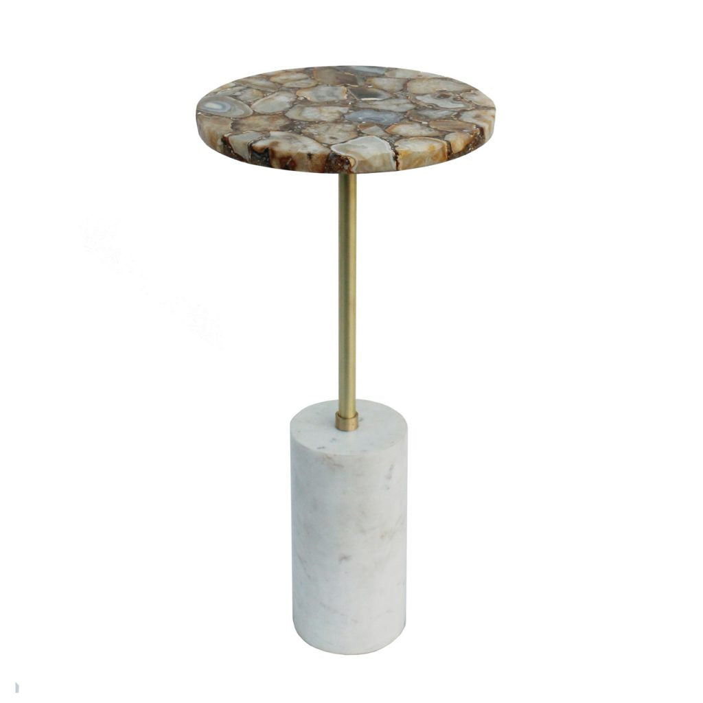 A&B Home Gold Agate and Brass Side Table With Cylindrical Marble | Side Tables | Modishstore