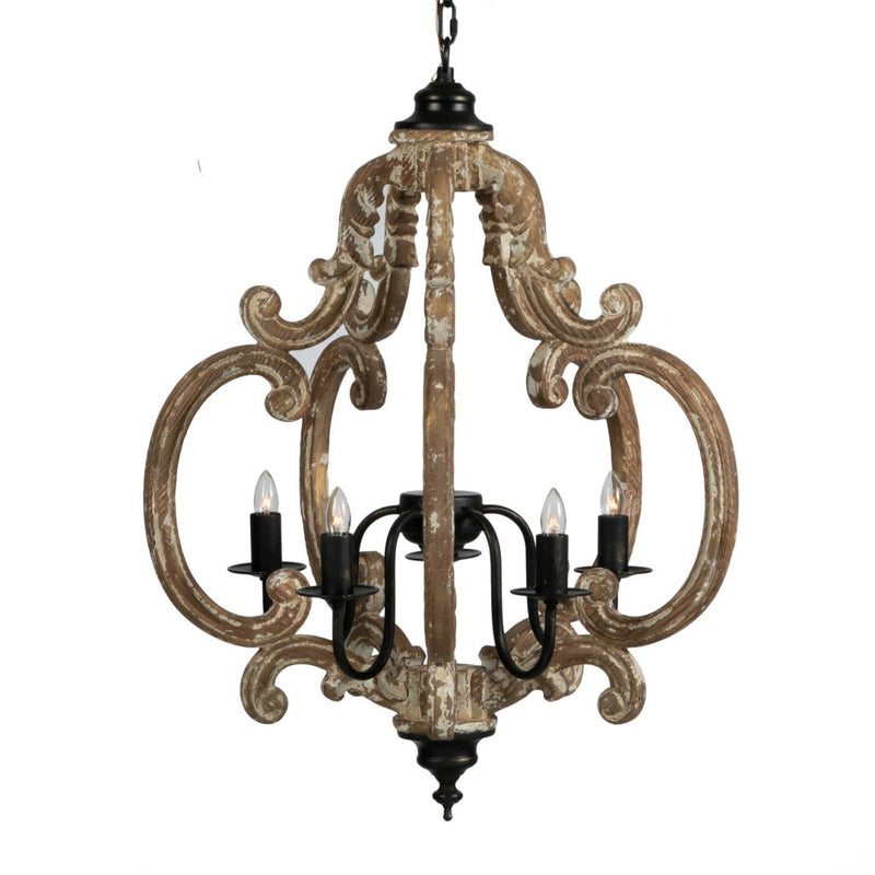 A&B Home Heavily Whitewashed Wood and Black Chandelier | Chandeliers | Modishstore