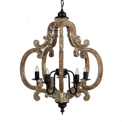 A&B Home Heavily Whitewashed Wood and Black Chandelier
