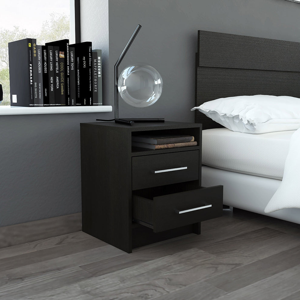 Light Grey Open Compartment Two Drawer Nightstand By Homeroots | Nightstands | Modishstore - 15