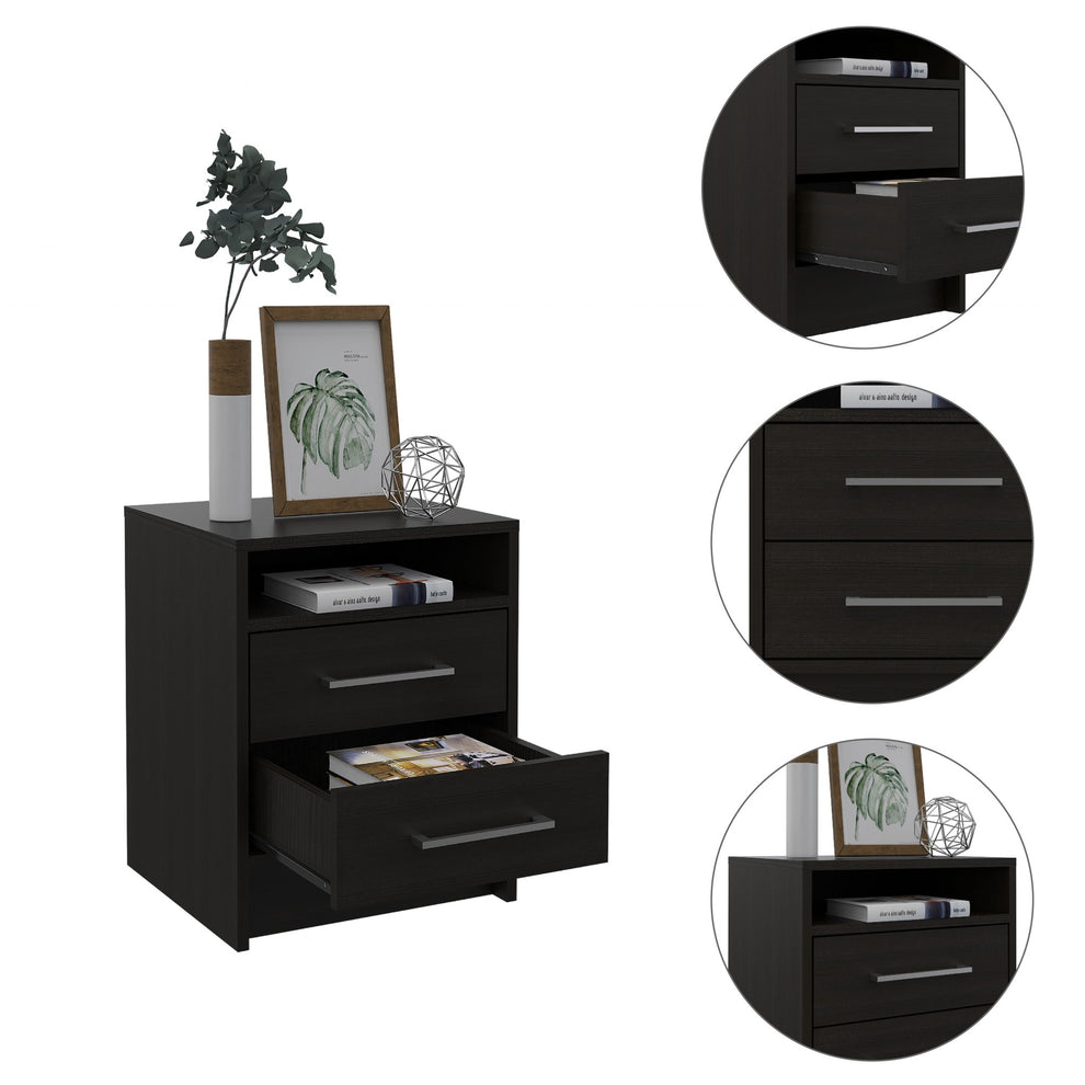 Light Grey Open Compartment Two Drawer Nightstand By Homeroots | Nightstands | Modishstore - 18
