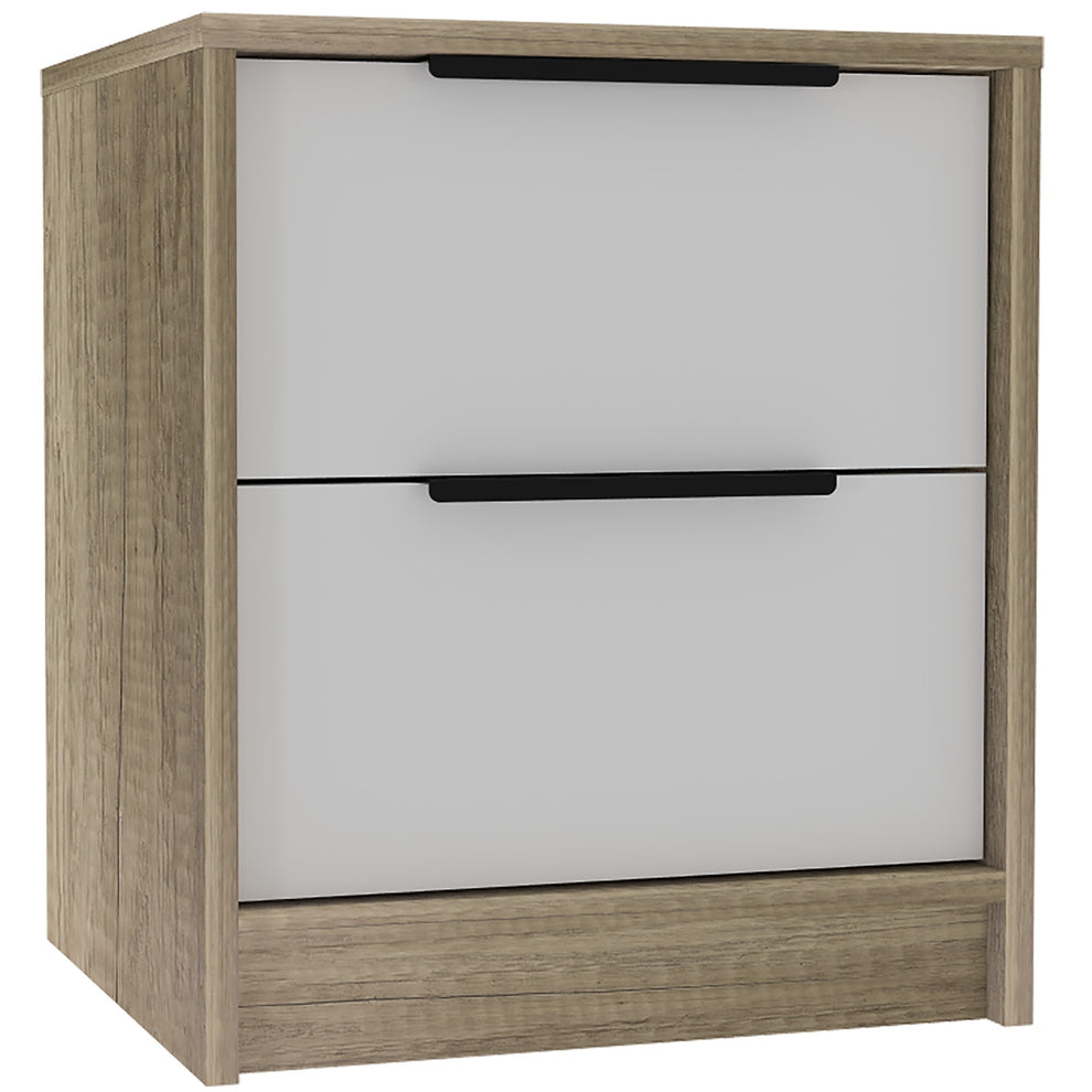 Mod Light Oak And White Two Drawer Nightstand By Homeroots | Nightstands | Modishstore - 2