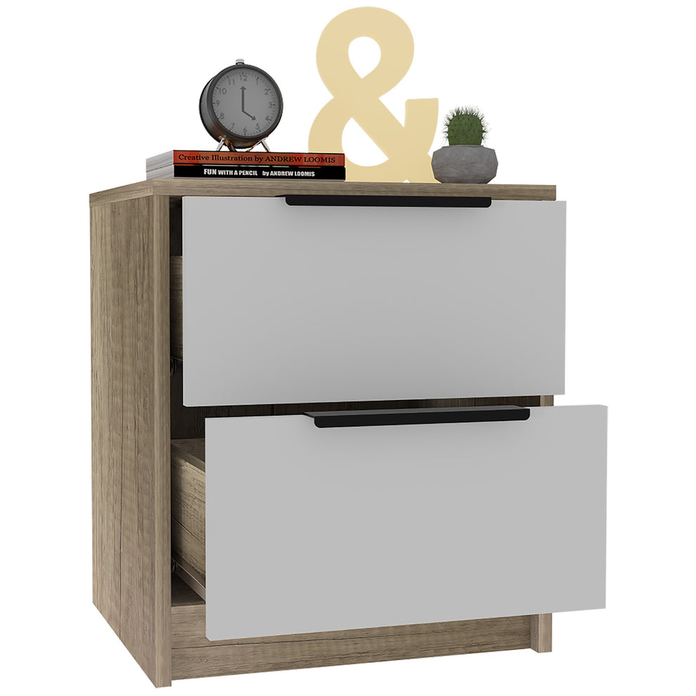 Mod Light Oak And White Two Drawer Nightstand By Homeroots | Nightstands | Modishstore - 4