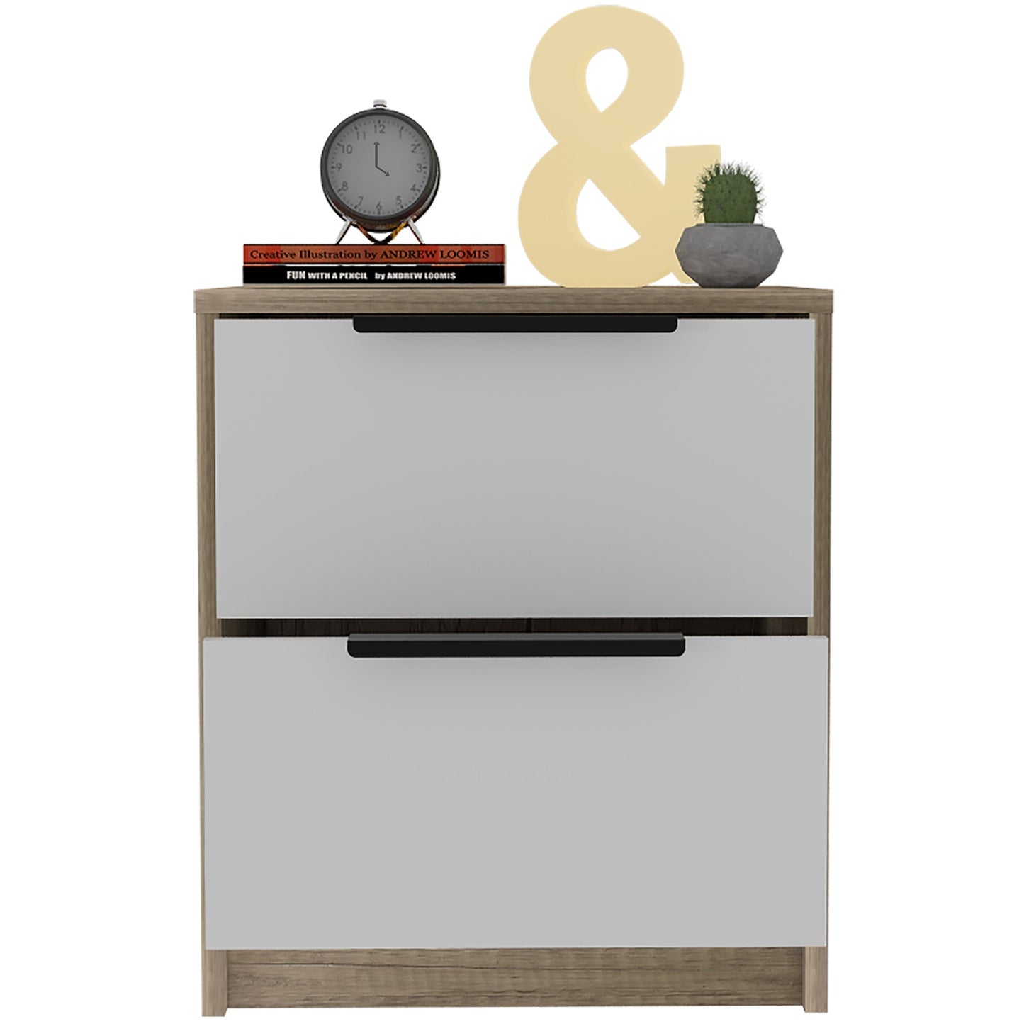 Mod Light Oak And White Two Drawer Nightstand By Homeroots | Nightstands | Modishstore - 6