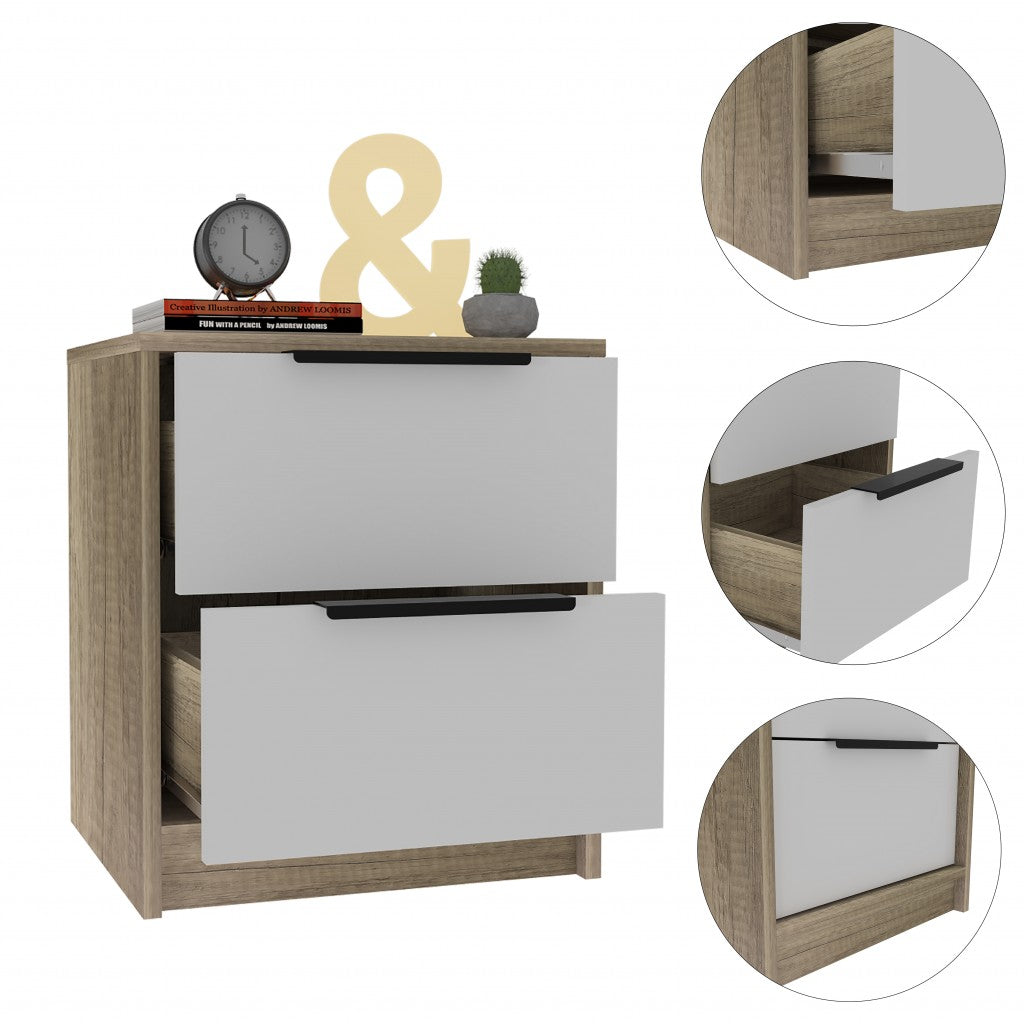 Mod Light Oak And White Two Drawer Nightstand By Homeroots | Nightstands | Modishstore - 7