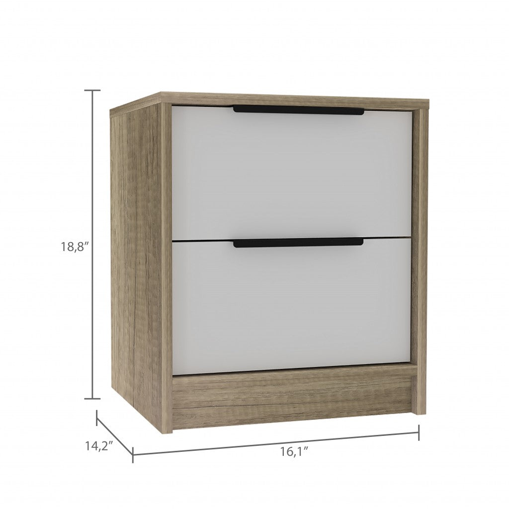 Mod Light Oak And White Two Drawer Nightstand By Homeroots | Nightstands | Modishstore - 9