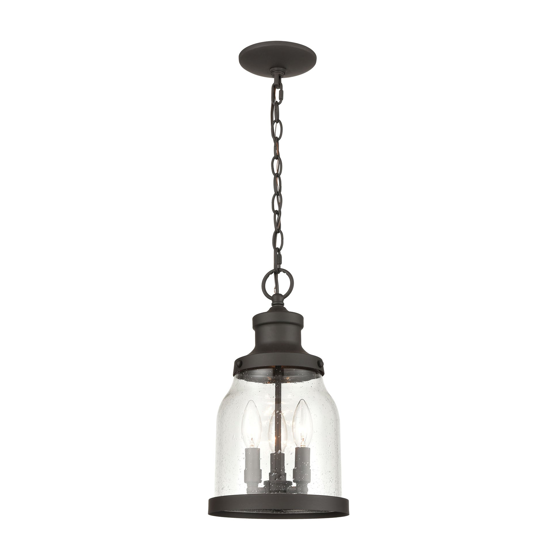 Renford 3-Light Outdoor Pendant in Architectural Bronze with Seedy Glass by ELK Lighting | Modishstore | Pendant Lamps