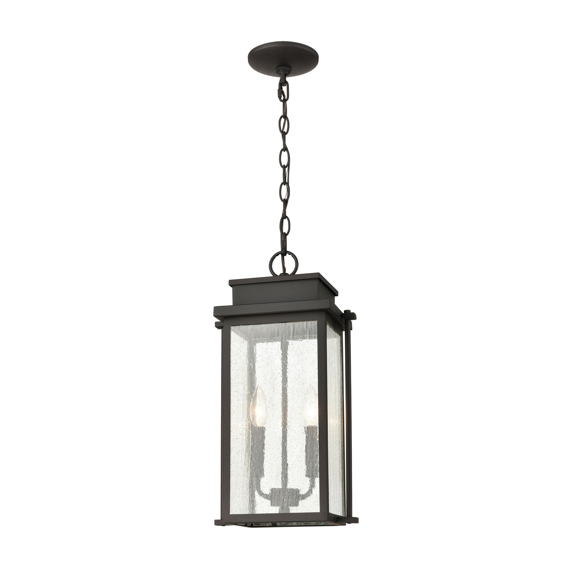 Braddock 2-Light Outdoor Pendant in Architectural Bronze with Seedy Glass Enclosure by ELK Lighting | Modishstore | Pendant Lamps