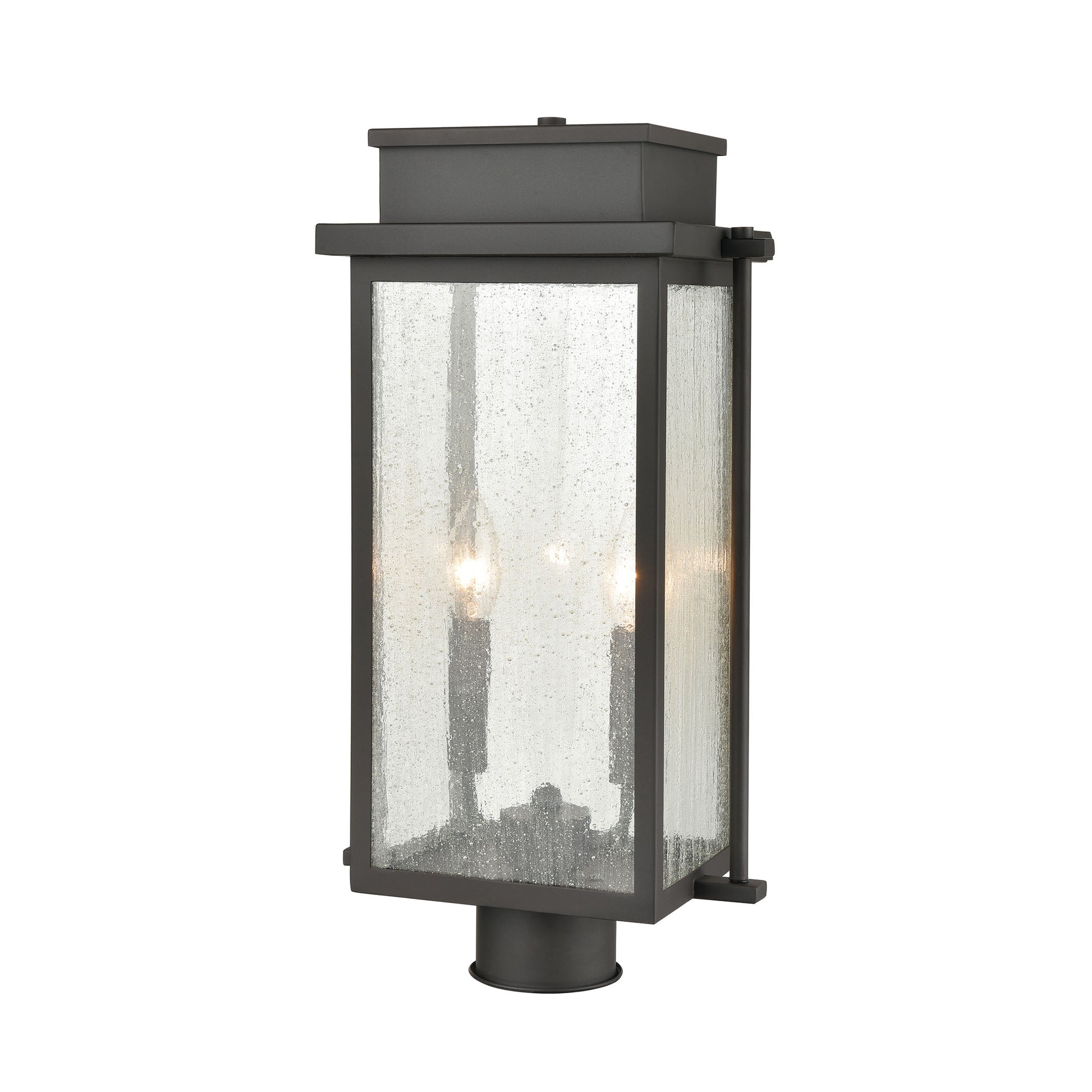 Braddock 2-Light Outdoor Post Mount in Architectural Bronze with Seedy Glass Enclosure by ELK Lighting | Modishstore | Pendant Lamps
