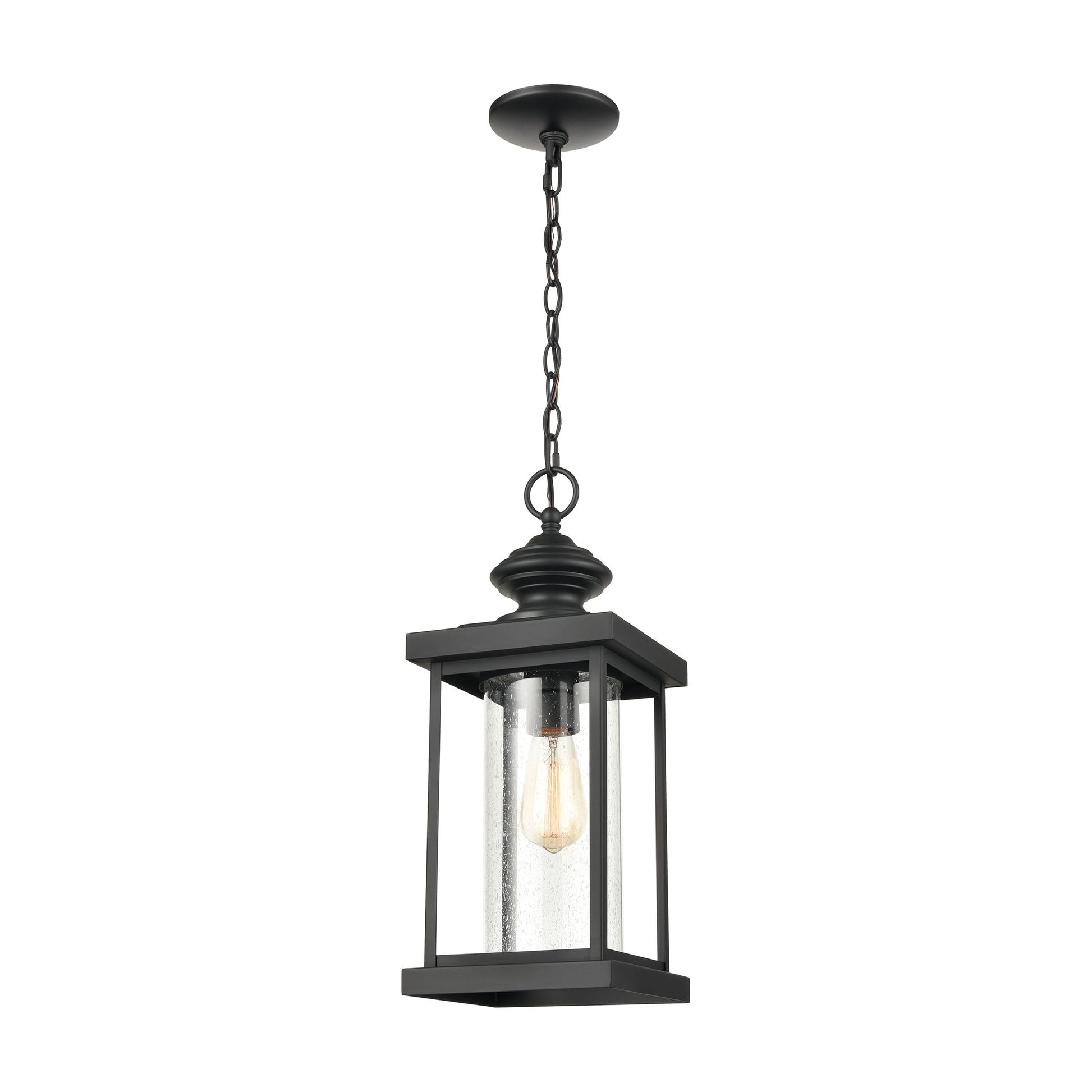 Minersville 1-Light Outdoor Pendant in Matte Black with Antique Speckled Glass by ELK Lighting | Modishstore | Pendant Lamps