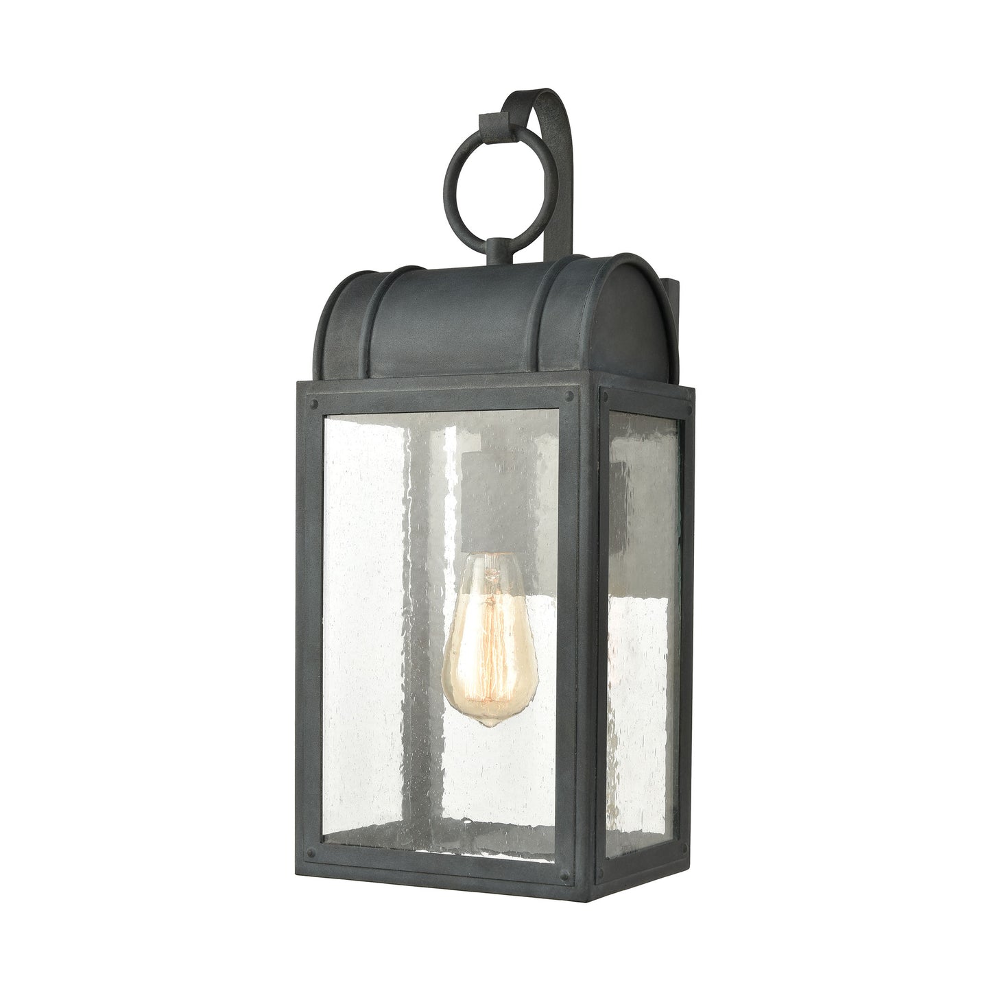 Heritage Hills 1-Light Outdoor Wall Lamps in Aged Zinc with Seedy Glass Enclosure by ELK Lighting | Modishstore | Wall Lamps