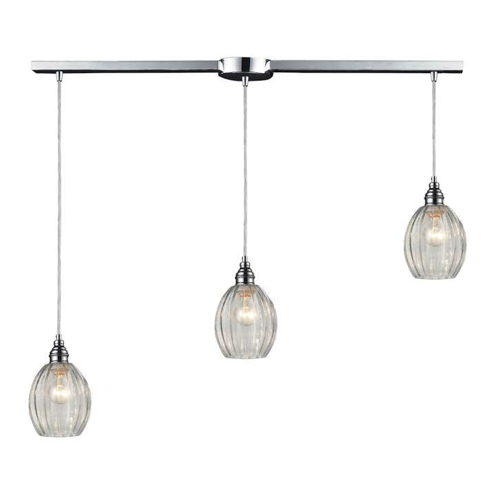 Danica 3-Light Linear Pendant Fixture in Polished Chrome with Clear Glass | Pendant Lamps | Modishstore