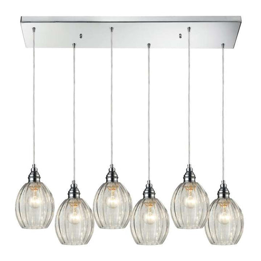 Danica 6-Light Rectangular Pendant Fixture in Polished Chrome with Clear Glass | Pendant Lamps | Modishstore