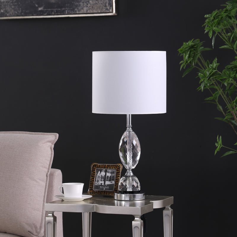 24" Silver Crystal Standard Table Lamp With White Shade By Homeroots | Table Lamps | Modishstore