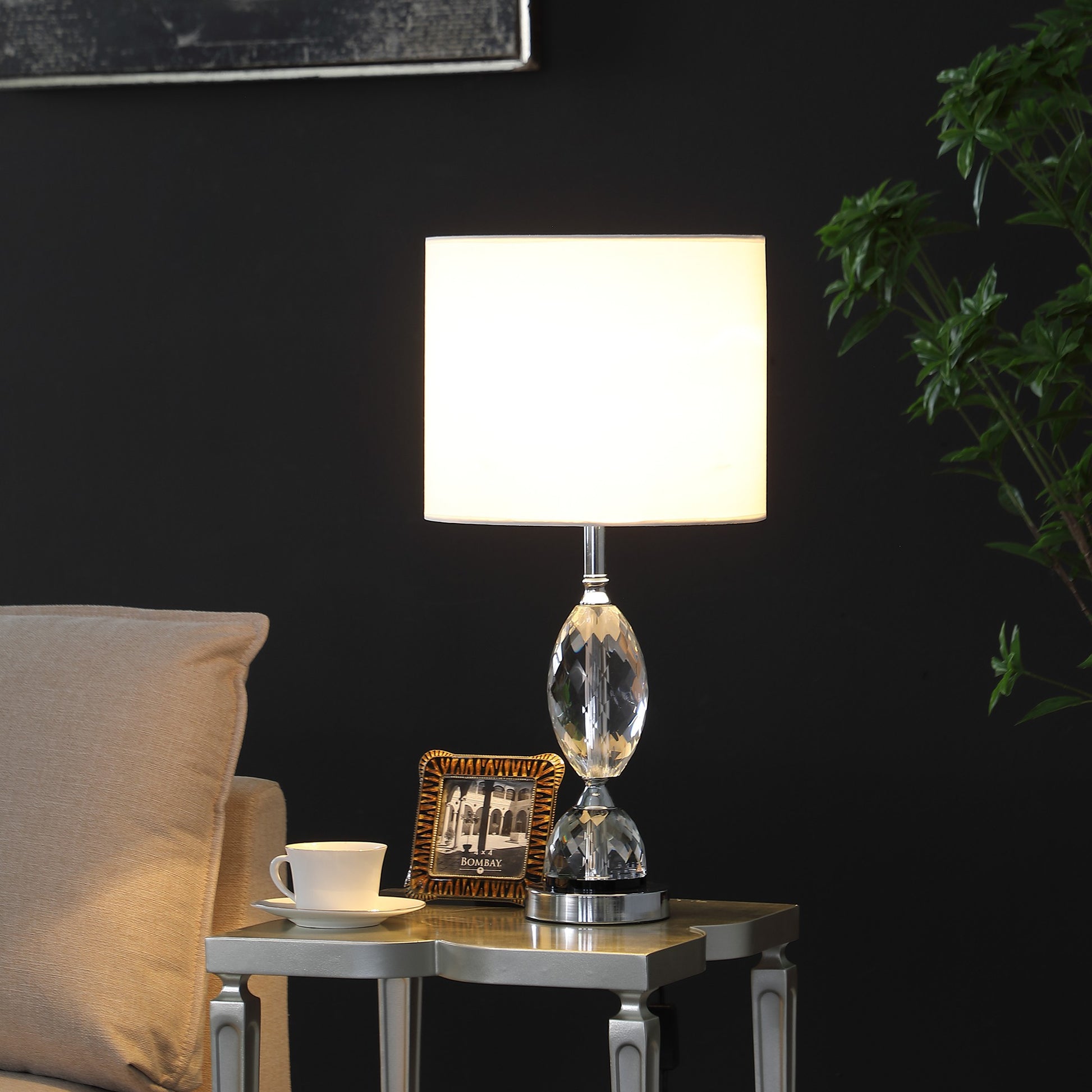 24" Silver Crystal Standard Table Lamp With White Shade By Homeroots | Table Lamps | Modishstore - 4