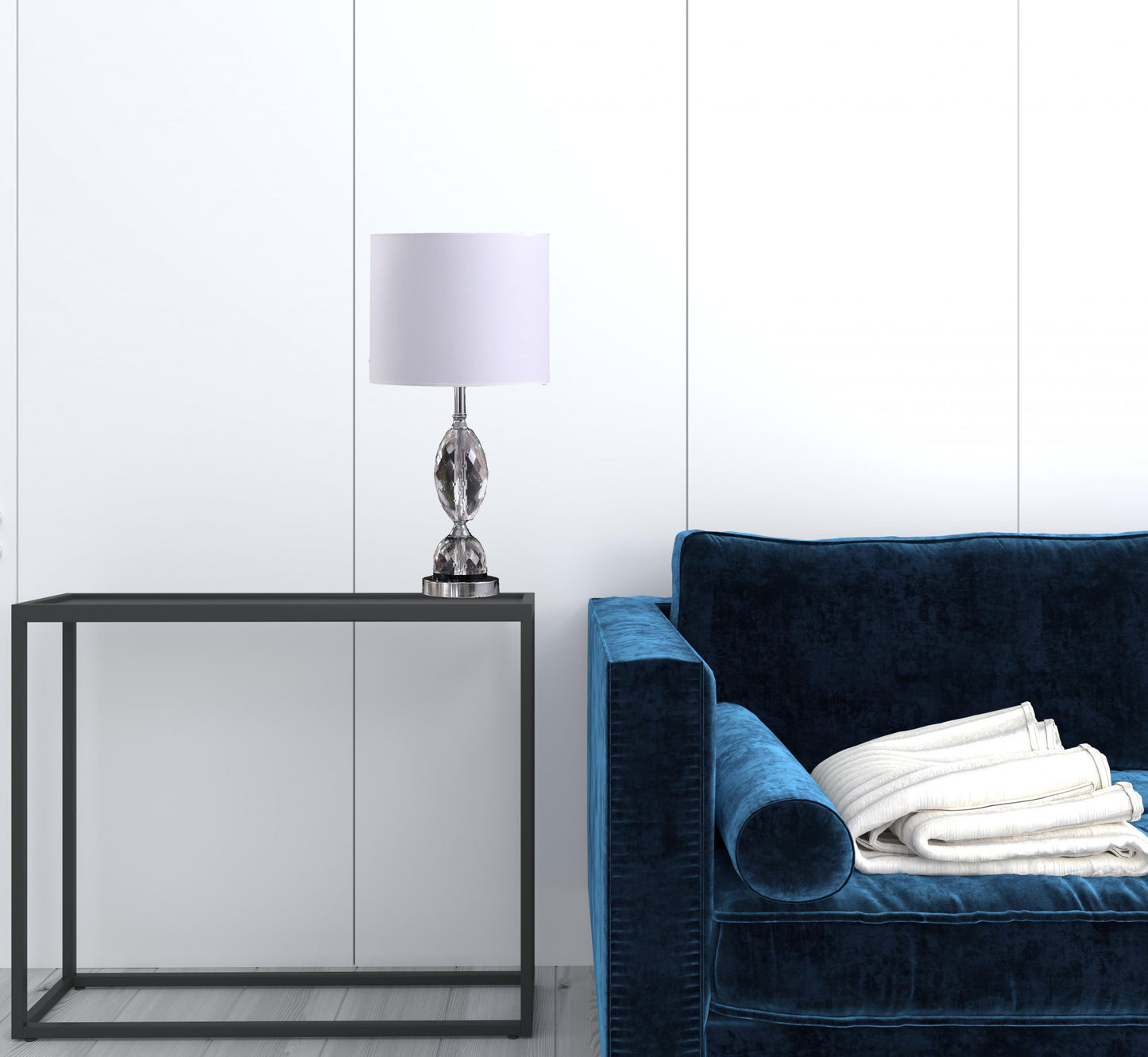 24" Silver Crystal Standard Table Lamp With White Shade By Homeroots | Table Lamps | Modishstore - 6