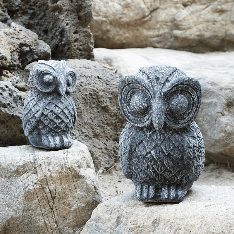 Garden Age Supply Stone Owl - Large 12"H - Volcanic Ash Set Of 2 | Garden Sculptures & Statues | 46212 |  Modishstore  - 2