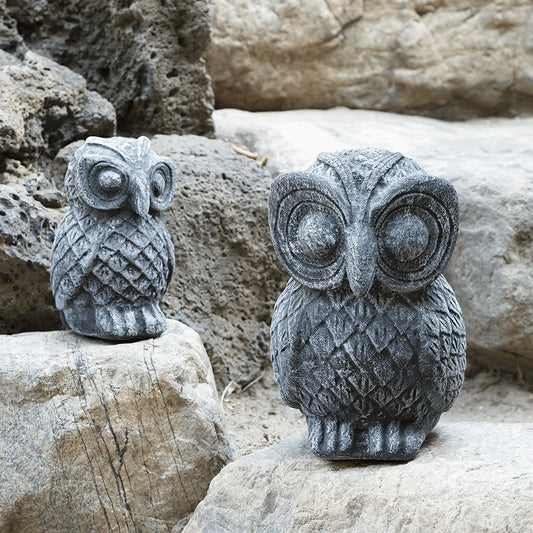 Garden Age Supply Stone Owl - Small 8"H - Volcanic Ash Set Of 2 | Garden Sculptures & Statues | 46211 |  Modishstore 