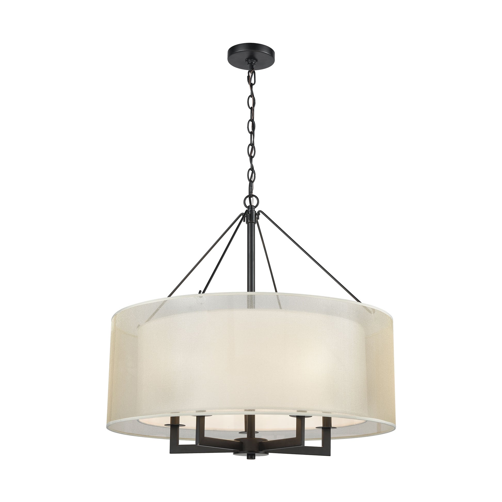 Ashland 5-Light Chandelier in Matte Black with Webbed Organza and White Fabric Shade ELK Lighting | Chandeliers | Modishstore