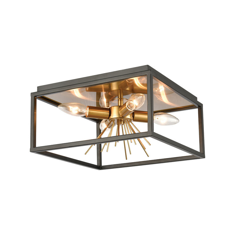 Spark 4-Light Flush Mount in Matte Black and Burnished Brass by ELK Lighting | Modishstore | Ceiling Lamps
