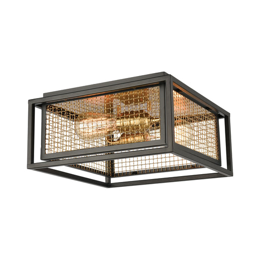 Jarvis 2-Light Flush Mount in Matte Black and Burnished Brass with Burnished Brass Shade by ELK Lighting | Modishstore | Wall Lamps