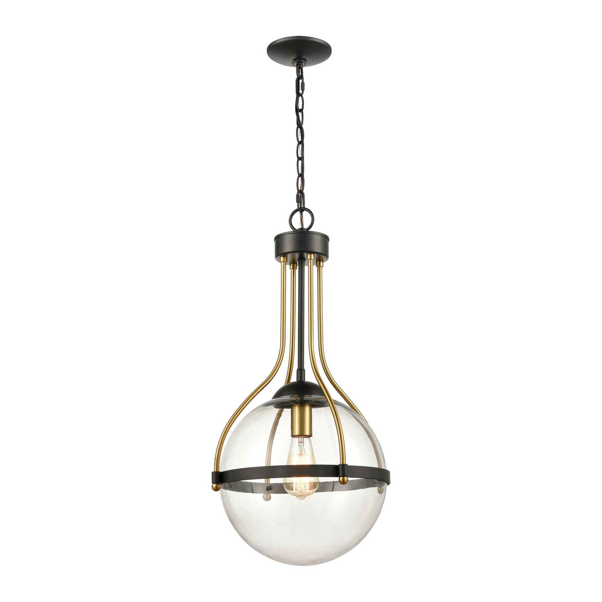 Vispon 1-Light Pendant in Matte Black and Burnished Brass with Clear Glass by ELK Lighting | Modishstore | Pendant Lamps