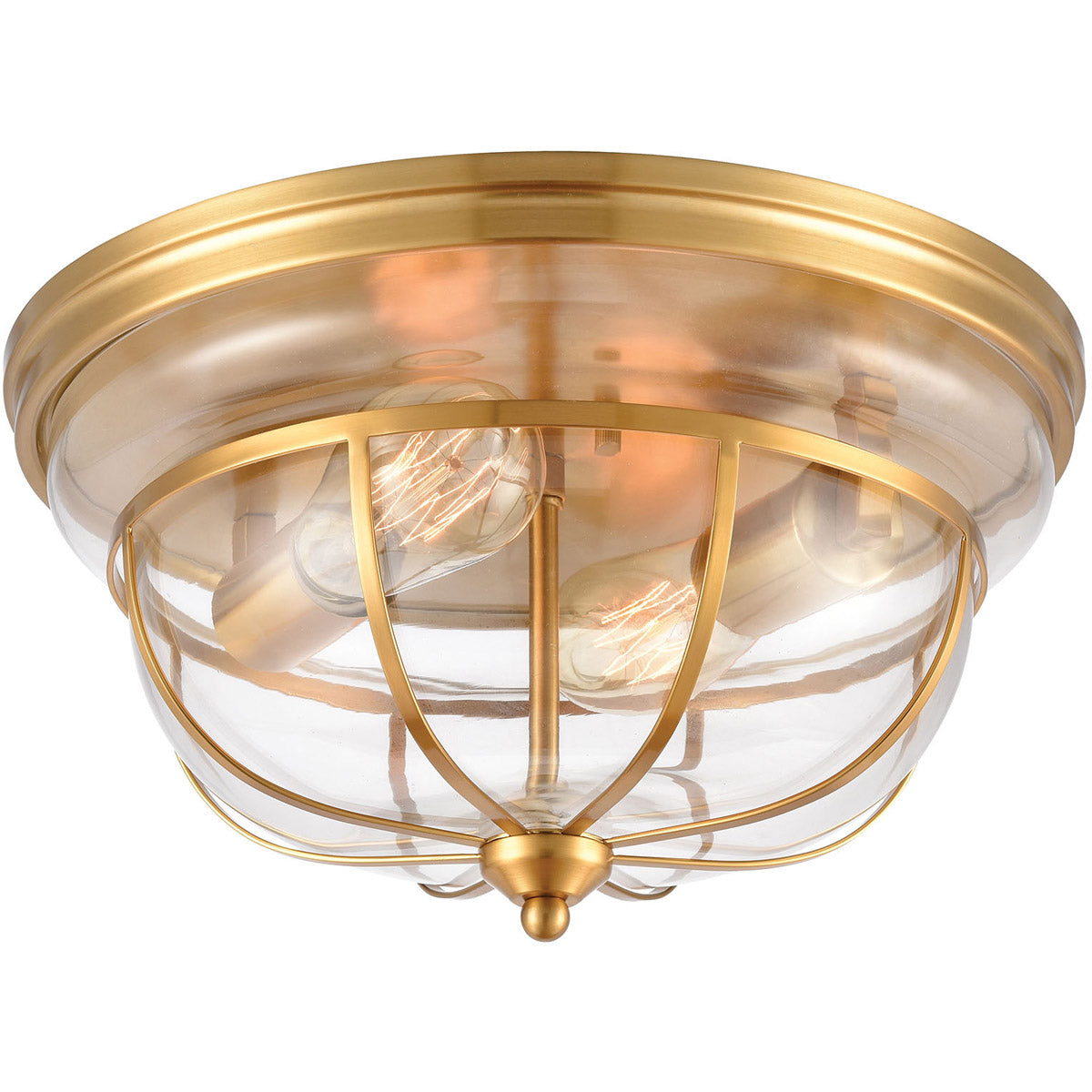 Manhattan Boutique 2-Light Flush Mount in Brushed Brass with Clear Glass | Ceiling Lamps | Modishstore
