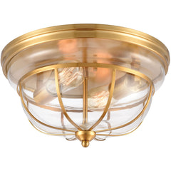 Manhattan Boutique 2-Light Flush Mount in Brushed Brass with Clear Glass