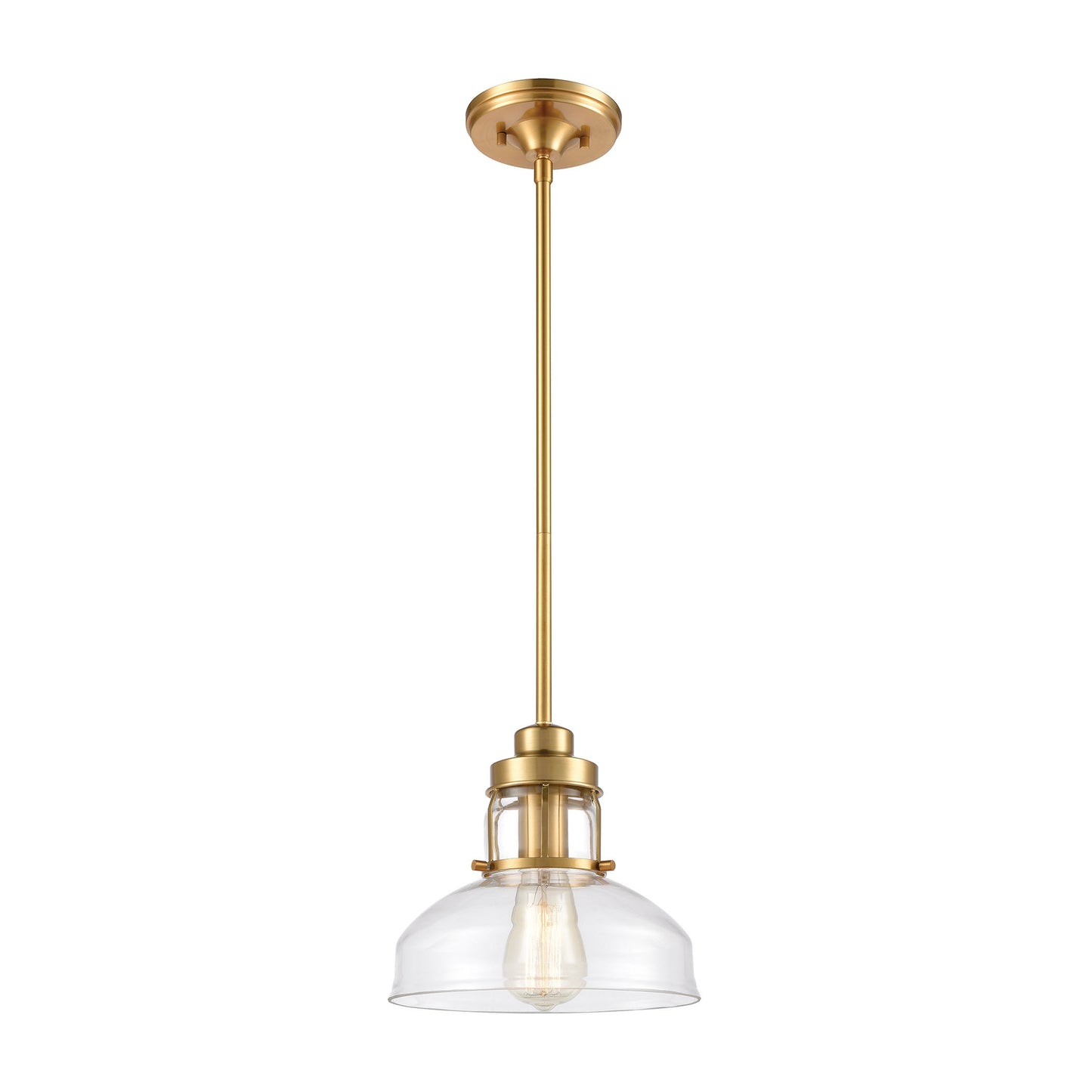 Manhattan Boutique 1-Light Mini Pendant in Brushed Brass with Clear Glass ELK Lighting | Pendant Lamps | Modishstore