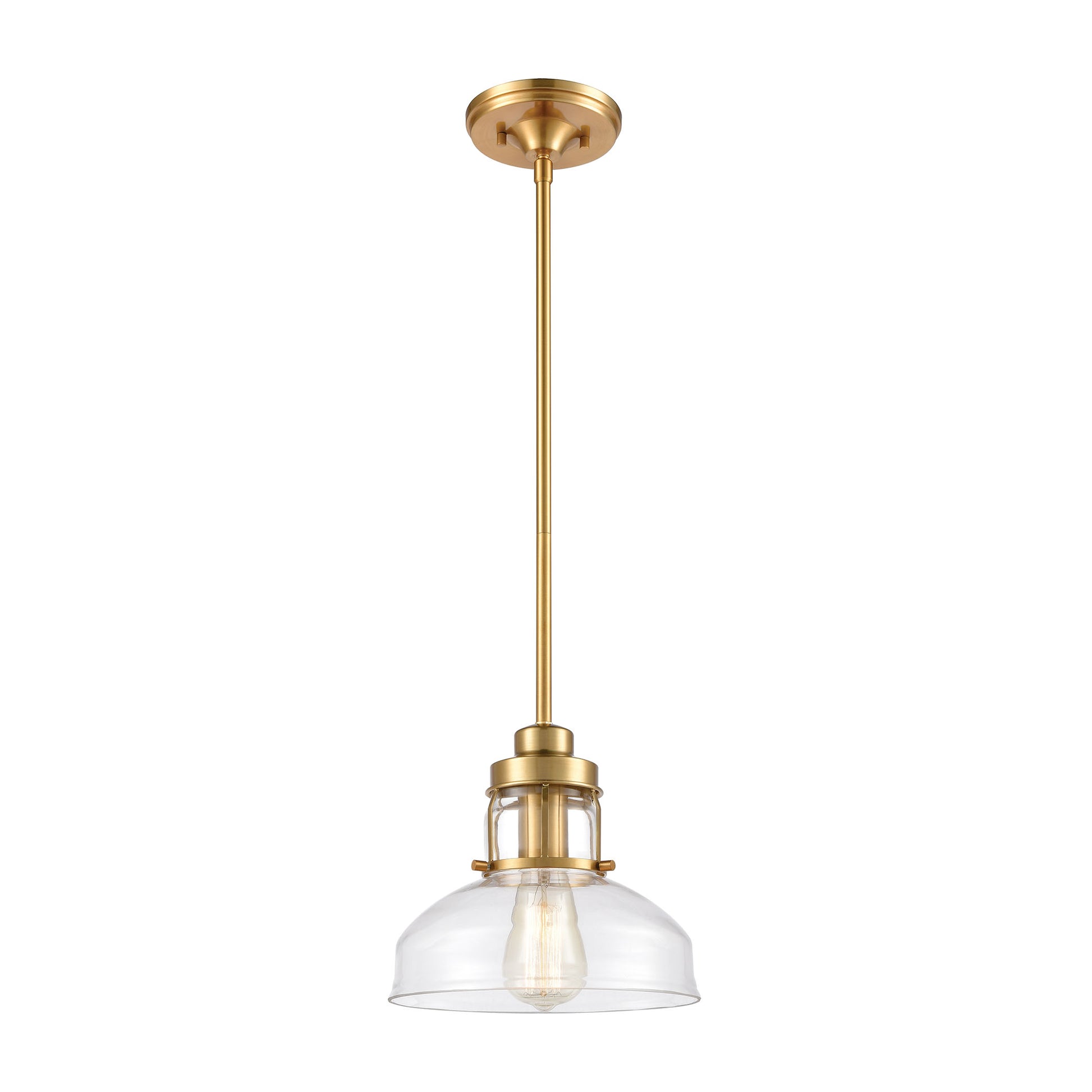 Manhattan Boutique 1-Light Mini Pendant in Brushed Brass with Clear Glass ELK Lighting | Pendant Lamps | Modishstore