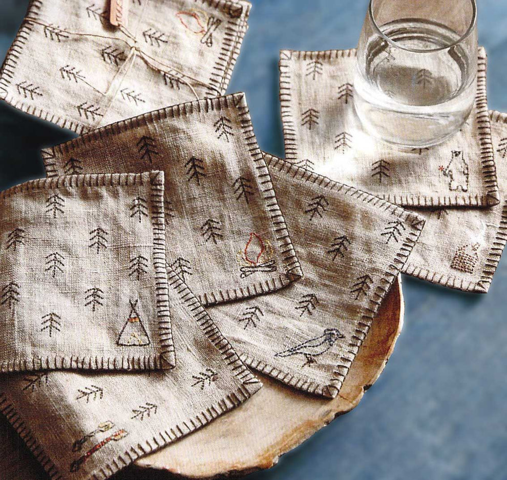 Roost Feather Cocktail Napkins & Tiny Forest Coasters - Set Of 6-5