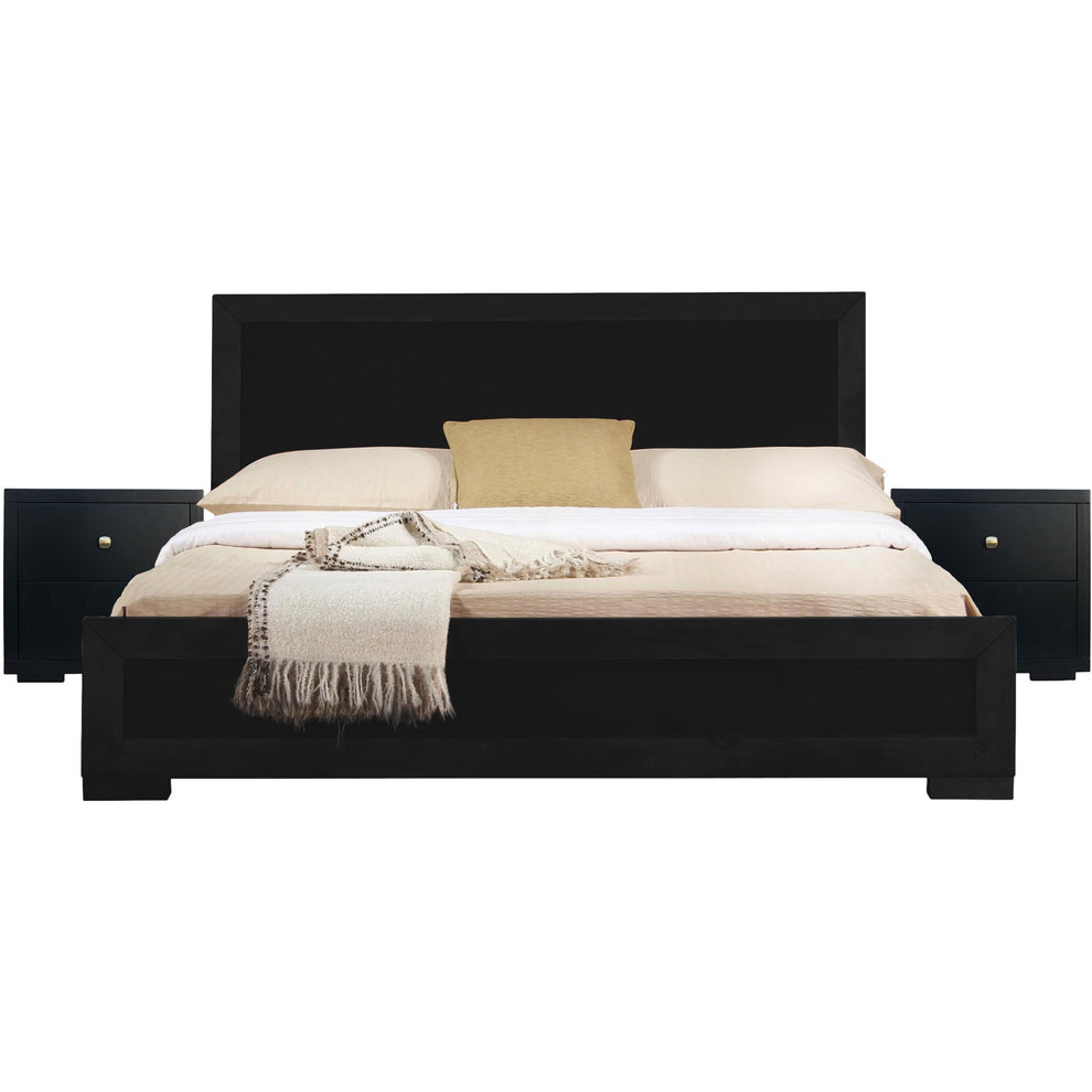 Moma Black Wood Platform Queen Bed With Two Nightstands By Homeroots | Beds | Modishstore - 2