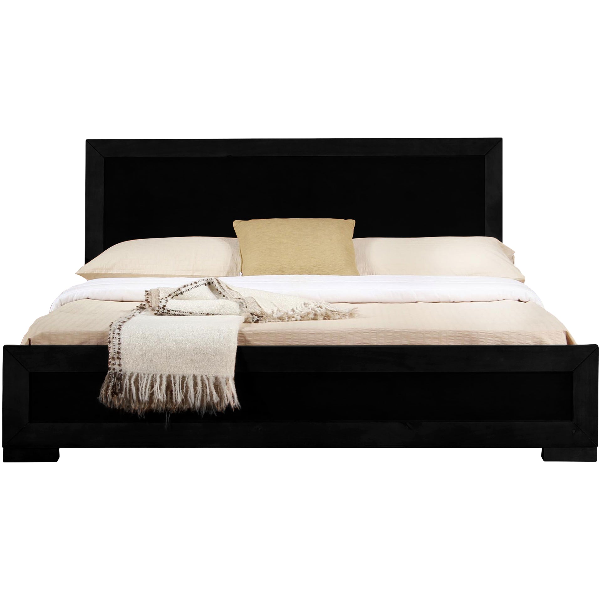 Moma Black Wood Platform Queen Bed With Two Nightstands By Homeroots | Beds | Modishstore - 4